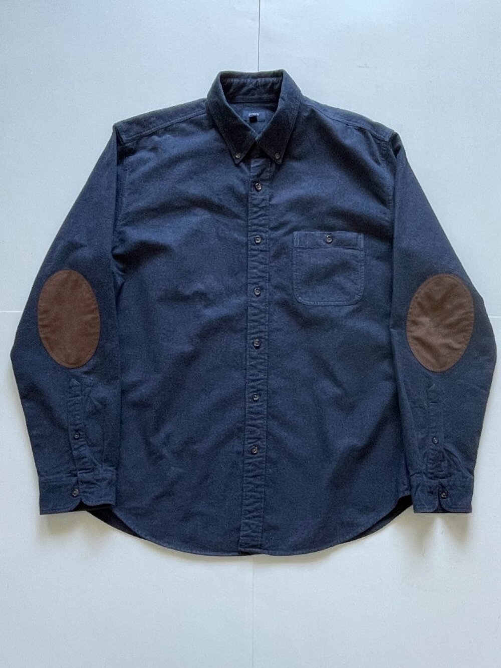 J Crew Shirt Mens Large Navy Regular Fit Elbow Patch Button Down Casual Preppy